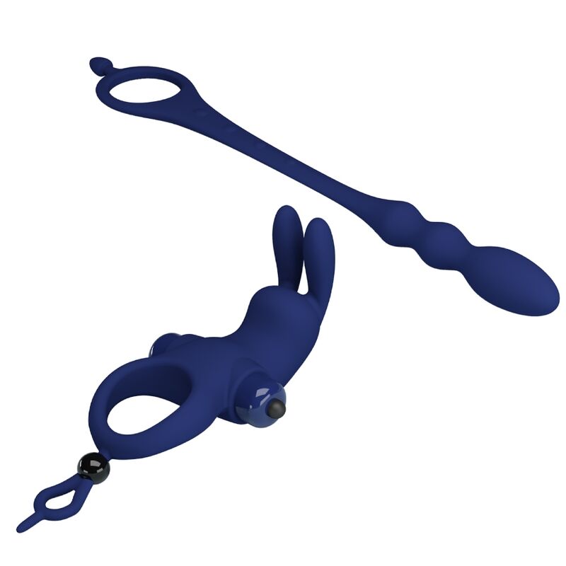Ayad anillo vibrador rabbit con plug azul de Pretty Love